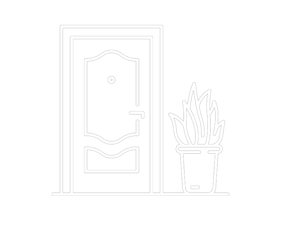 Outline of a door with a plant in a pot next to it