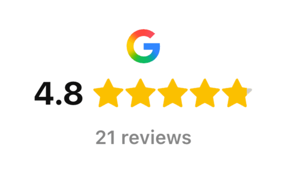 Google Reviews 4.8 stars, 21 reviews