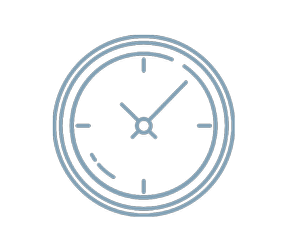 Simple line drawing of a clock face showing approximately 10:10.